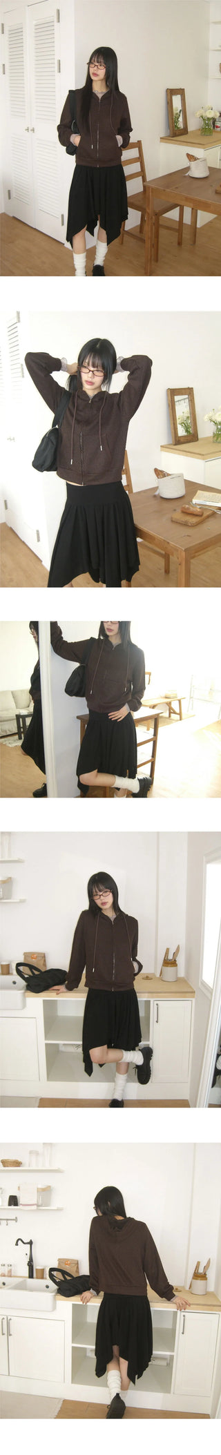 Slutty Ribbed Color Blocking Uneven Cancan Midi Skirt