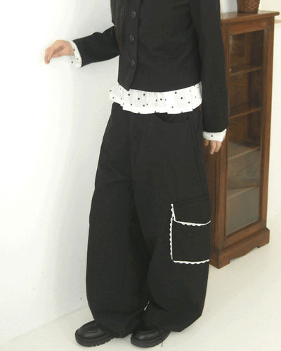TIGLE RACE POCKET CARGO WIDE COTTON PANTS