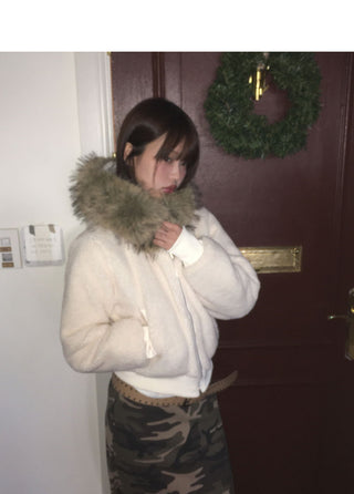 Rurin Pogle Fur Nubby Short Hooded Zip-up