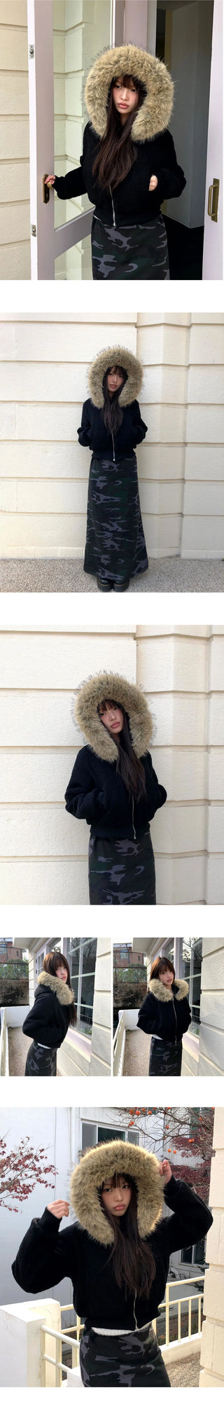 Rurin Pogle Fur Nubby Short Hooded Zip-up