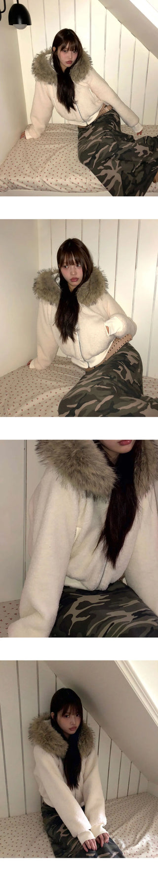 Rurin Pogle Fur Nubby Short Hooded Zip-up