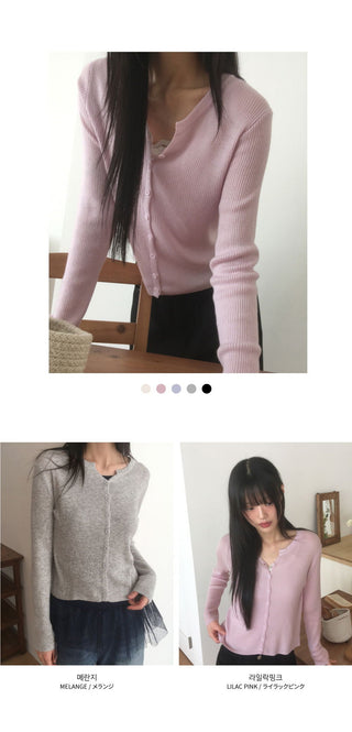 Swan Wool Ribbed V Round Knitwear Cardigan