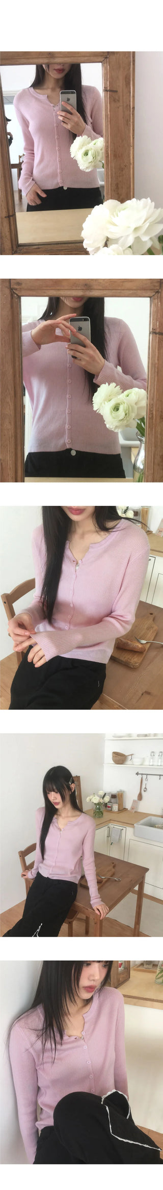 Swan Wool Ribbed V Round Knitwear Cardigan