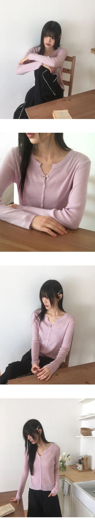 Swan Wool Ribbed V Round Knitwear Cardigan