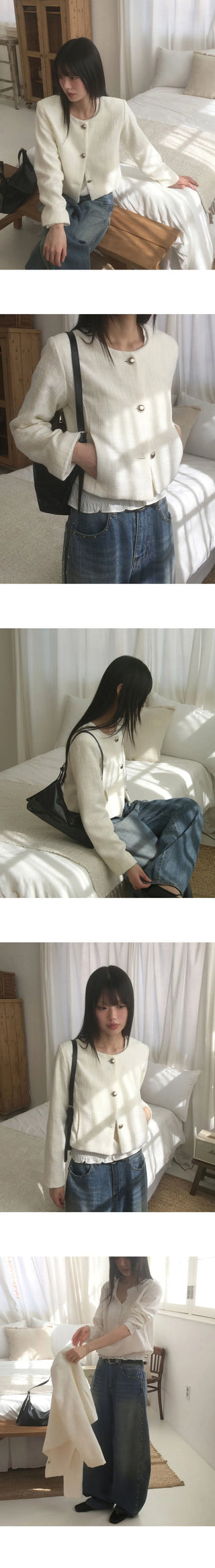 Moan henley neck button shirring blouse