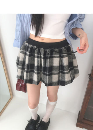 Bellet Check Balloon Pumpkin Mini Skirt