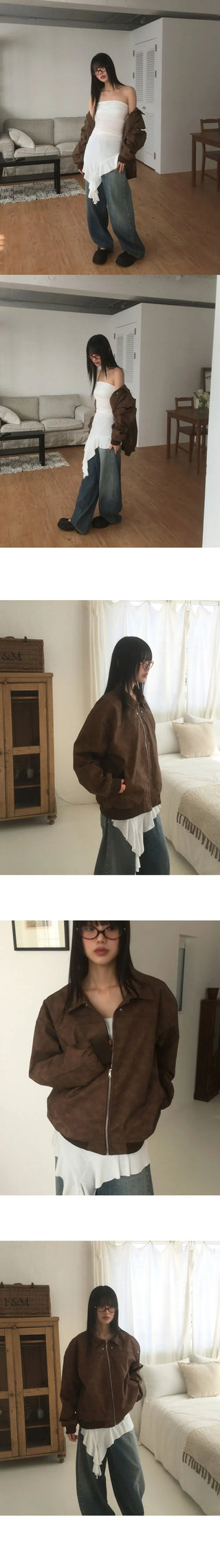 Colmar Overfit Rivet Faded Leather Jacket