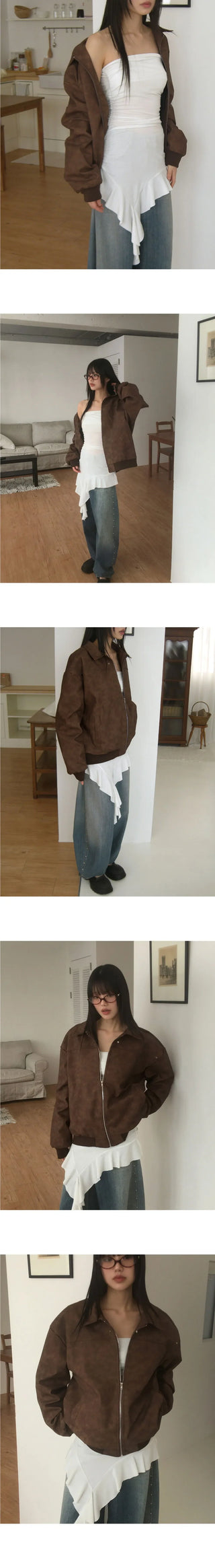 Colmar Overfit Rivet Faded Leather Jacket