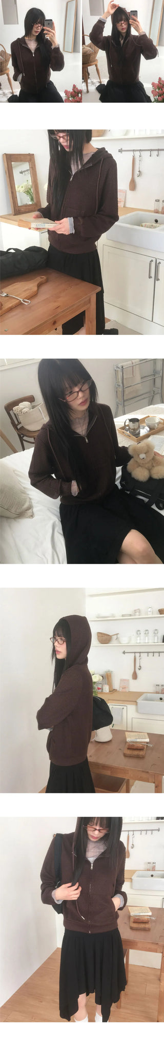 Chepi Waffle Pocket Hooded Zip-Up