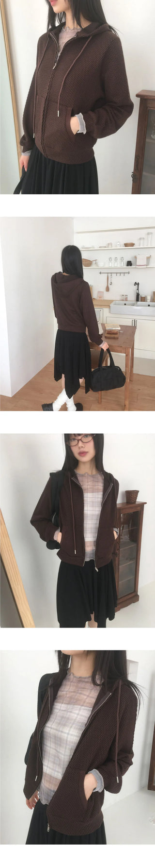 Chepi Waffle Pocket Hooded Zip-Up