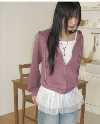 Chepi Waffle Pocket Hooded Zip-Up