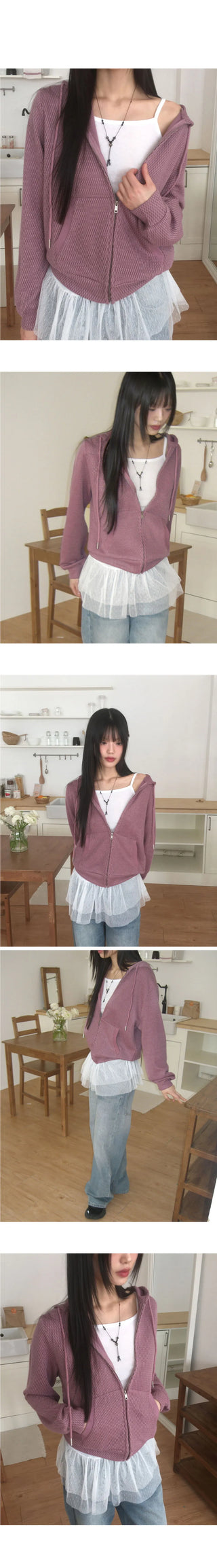 Chepi Waffle Pocket Hooded Zip-Up