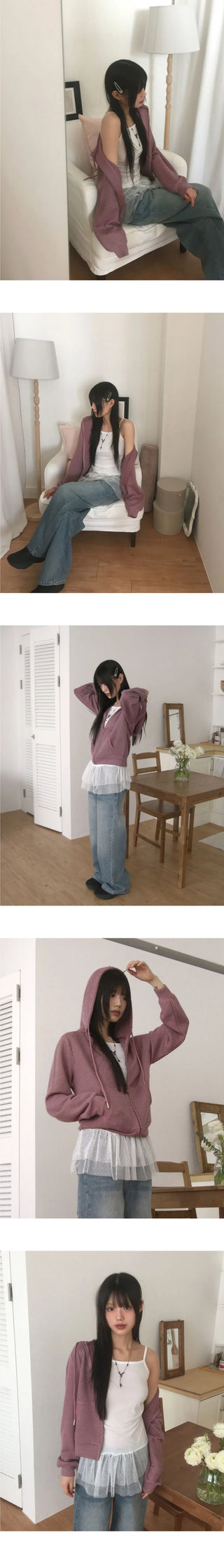 Chepi Waffle Pocket Hooded Zip-Up