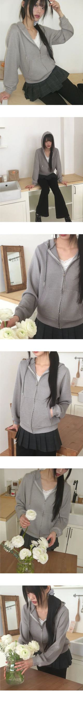 Chepi Waffle Pocket Hooded Zip-Up