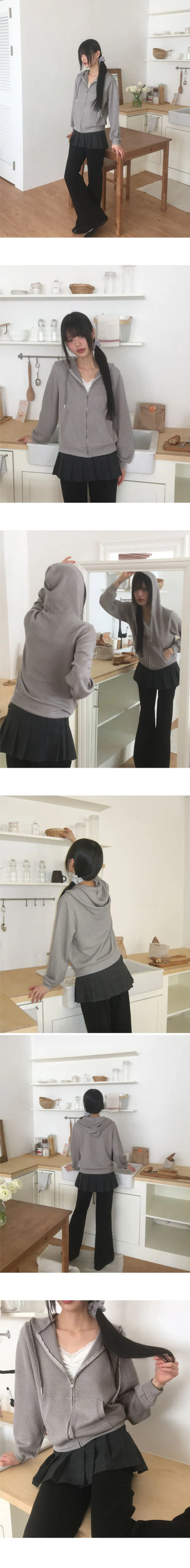 Chepi Waffle Pocket Hooded Zip-Up