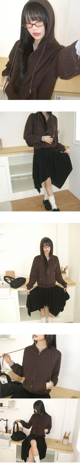 Chepi Waffle Pocket Hooded Zip-Up