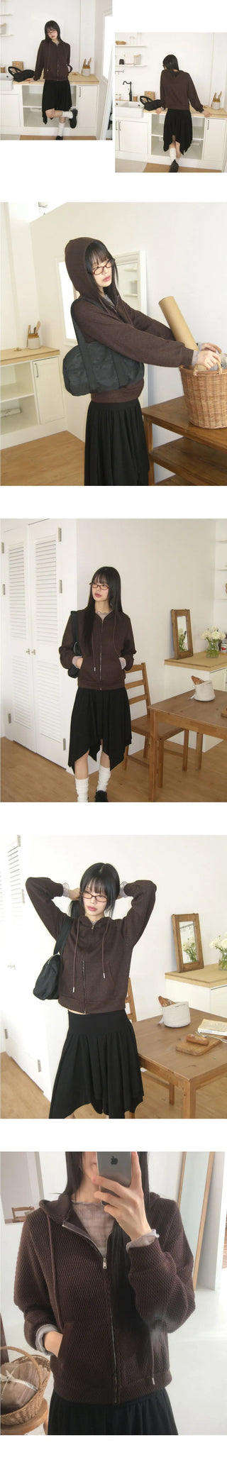 Chepi Waffle Pocket Hooded Zip-Up