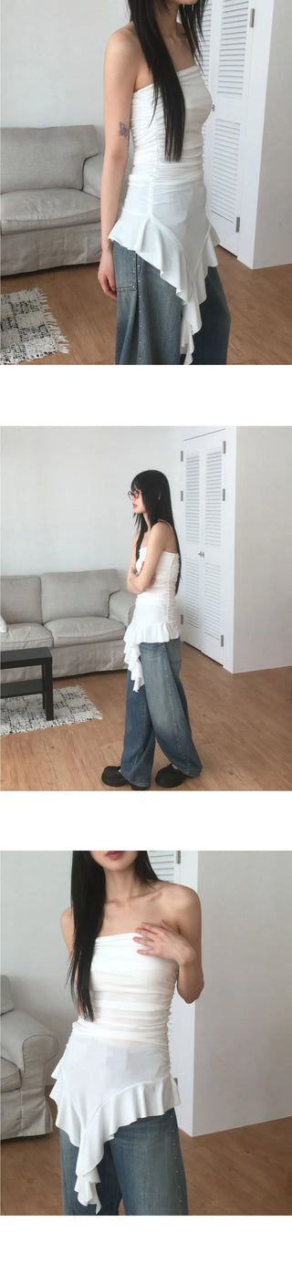 Ritt Unbalanced Ruffle Tube Top Layered Dress