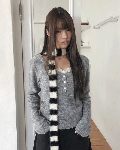 Tomin Stripe Color Block Knitwear Muffler