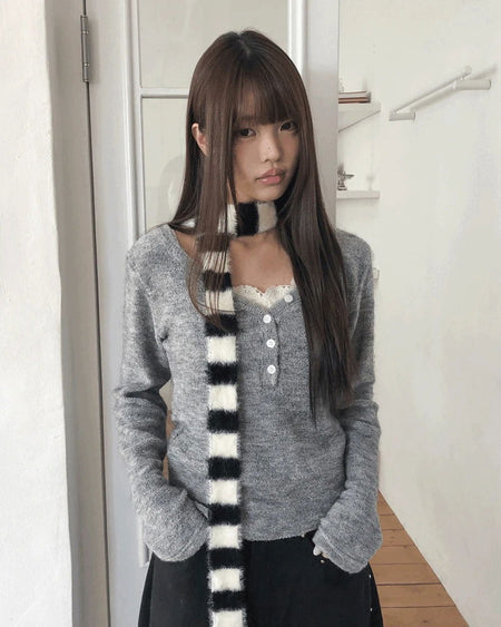 Tomin Stripe Color Block Knitwear Muffler