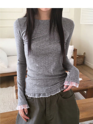 Spool Sheer Dot Lace Long Sleeve T-Shirt