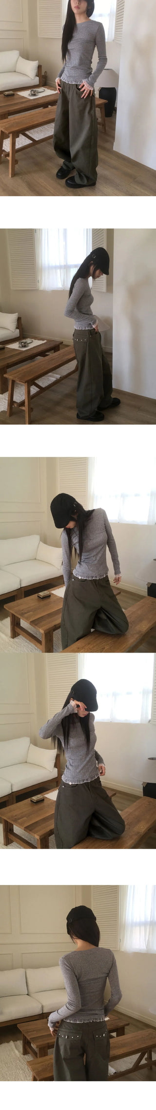 Spool Sheer Dot Lace Long Sleeve T-Shirt