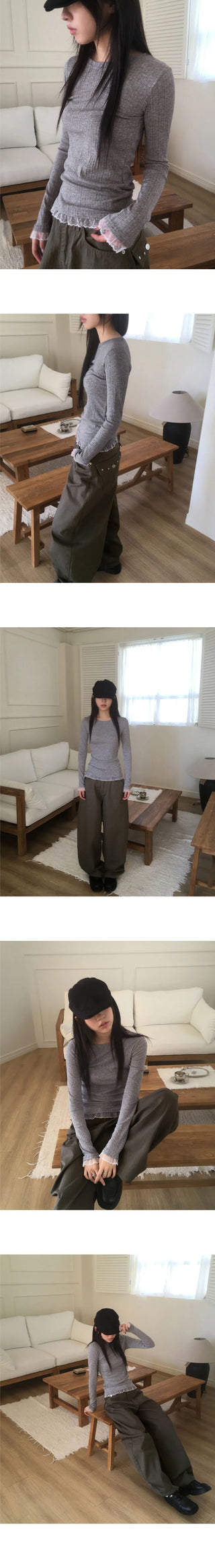 Spool Sheer Dot Lace Long Sleeve T-Shirt