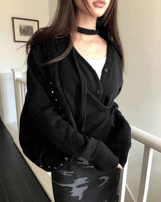 Noda Side Button V-Neck Knitwear Button Cardigan
