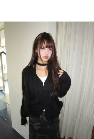 Noda Side Button V-Neck Knitwear Button Cardigan