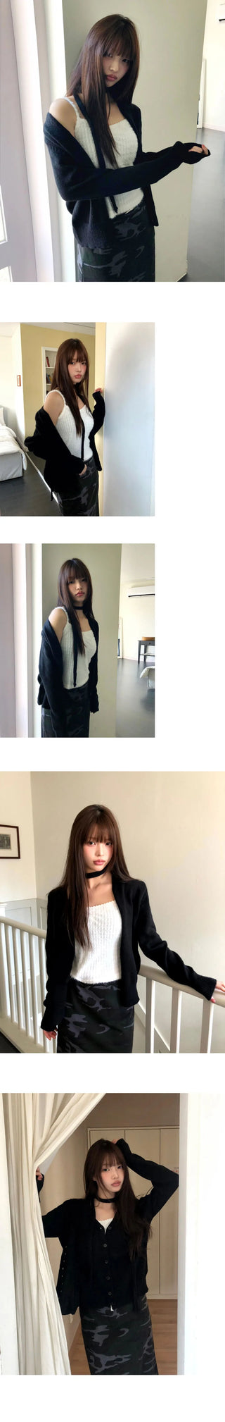 Noda Side Button V-Neck Knitwear Button Cardigan