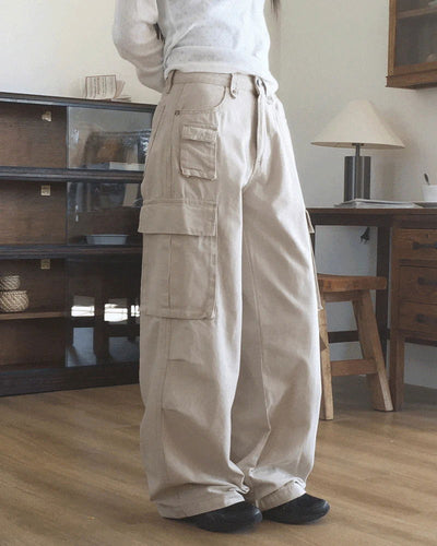 Tear Pocket Cargo Wide Cotton Pants