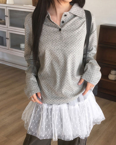 Super dot collar button long sleeve t-shirt