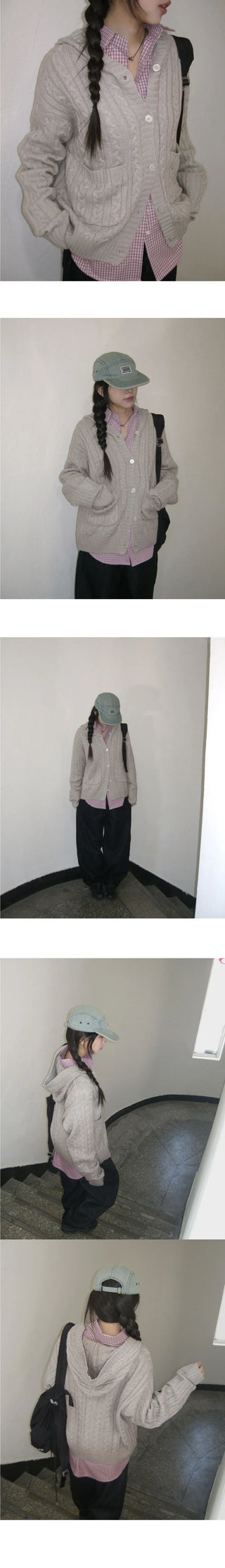 Saru Twisted Pocket Hooded Knitwear Cardigan