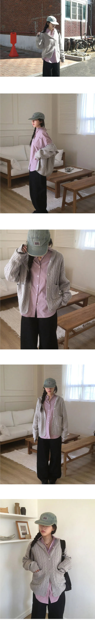 Saru Twisted Pocket Hooded Knitwear Cardigan