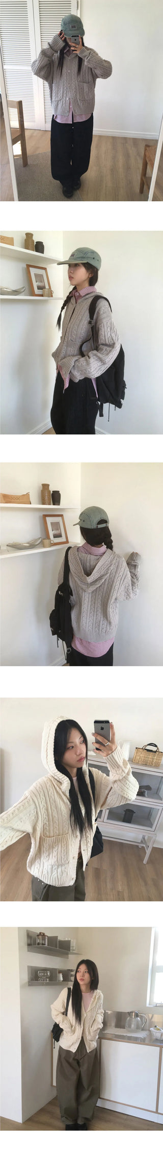 Saru Twisted Pocket Hooded Knitwear Cardigan