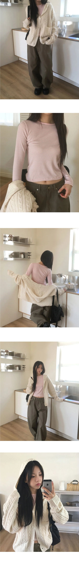 Saru Twisted Pocket Hooded Knitwear Cardigan