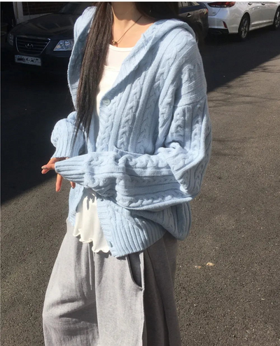 Saru Twisted Pocket Hooded Knitwear Cardigan