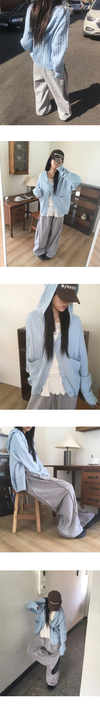 Saru Twisted Pocket Hooded Knitwear Cardigan