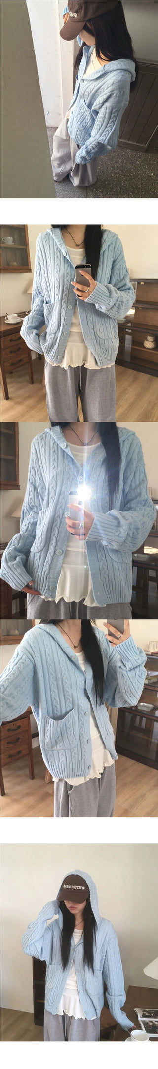 Saru Twisted Pocket Hooded Knitwear Cardigan