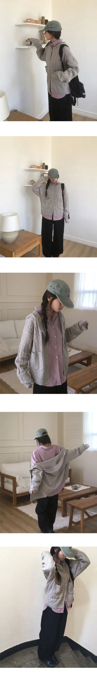 Saru Twisted Pocket Hooded Knitwear Cardigan