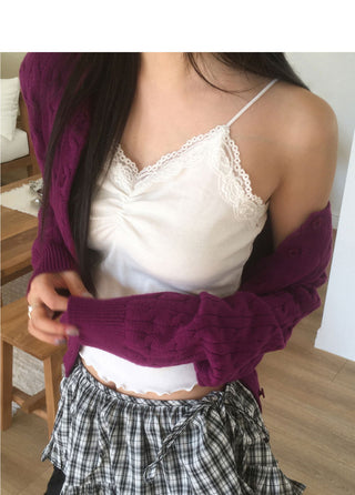Wenmue Lace Shirring Layered Sleeveless