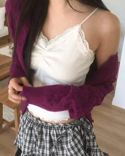Wenmue Lace Shirring Layered Sleeveless
