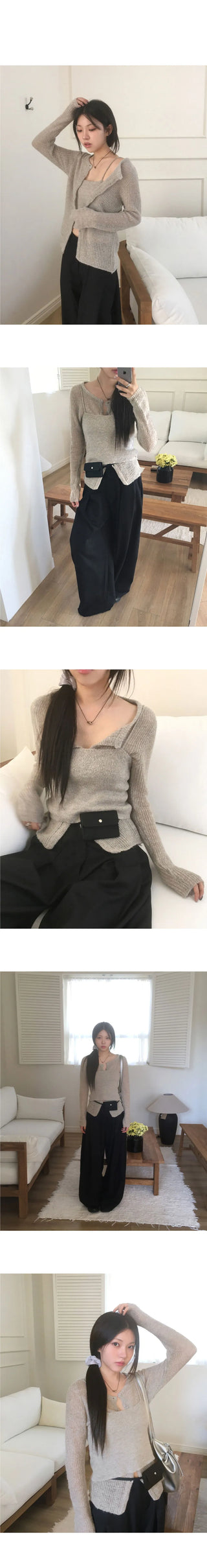 Sleeveless Bustier Knitwear Cardigan Set