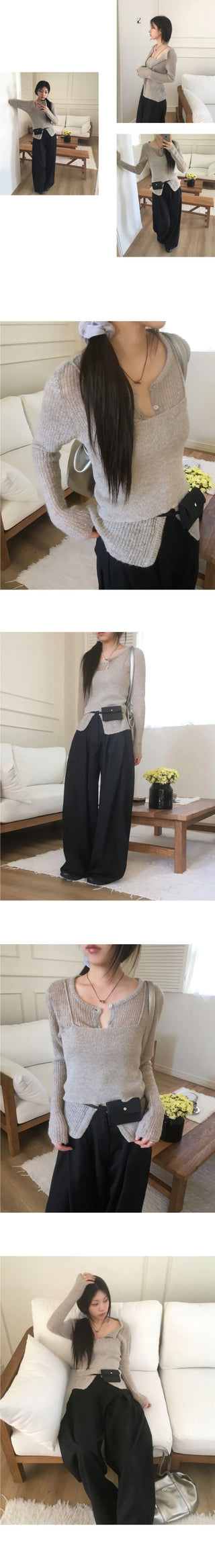 Sleeveless Bustier Knitwear Cardigan Set