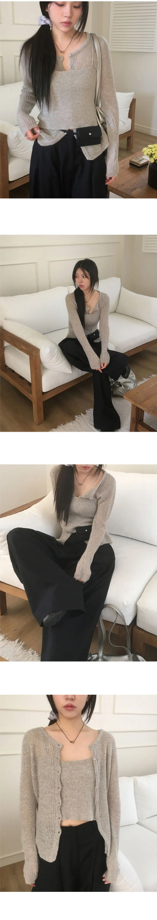 Sleeveless Bustier Knitwear Cardigan Set