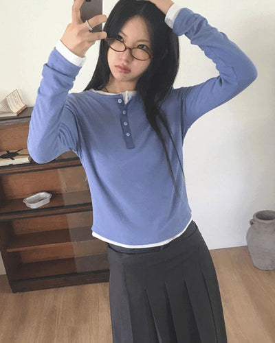 Horse Half Button Ribbed Long Sleeve T-Shirt