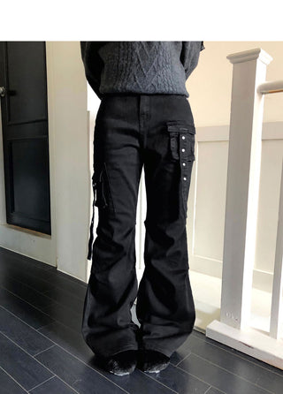 Denu Cargo Strap Flared Denim Pants