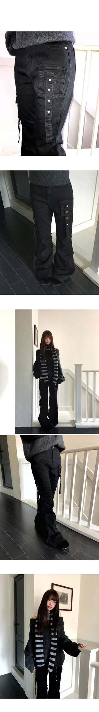 Denu Cargo Strap Flared Denim Pants