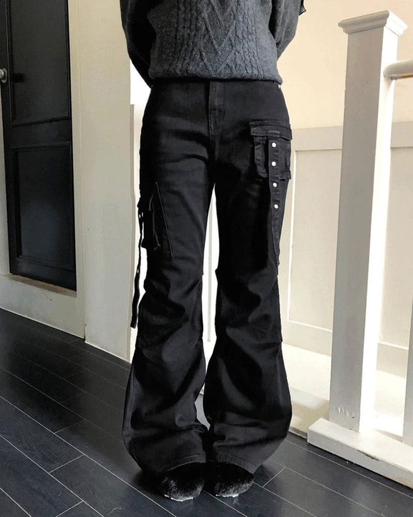 Denu Cargo Strap Flared Denim Pants