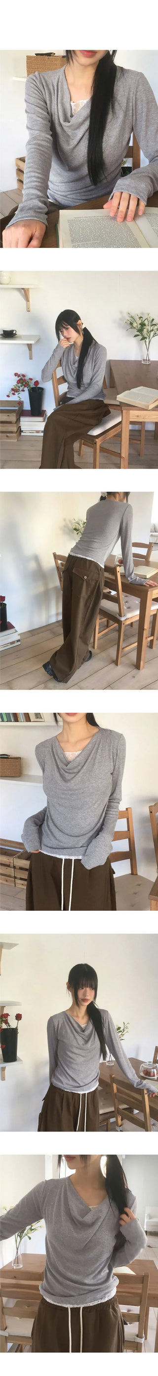 Hitol lace one piece shirring drape t-shirt
